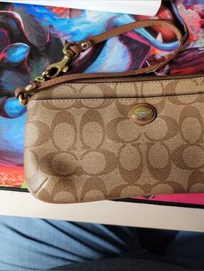 COACH Peyton Signature Go-Go Wristlet Accessory Bag In Brown And Gold